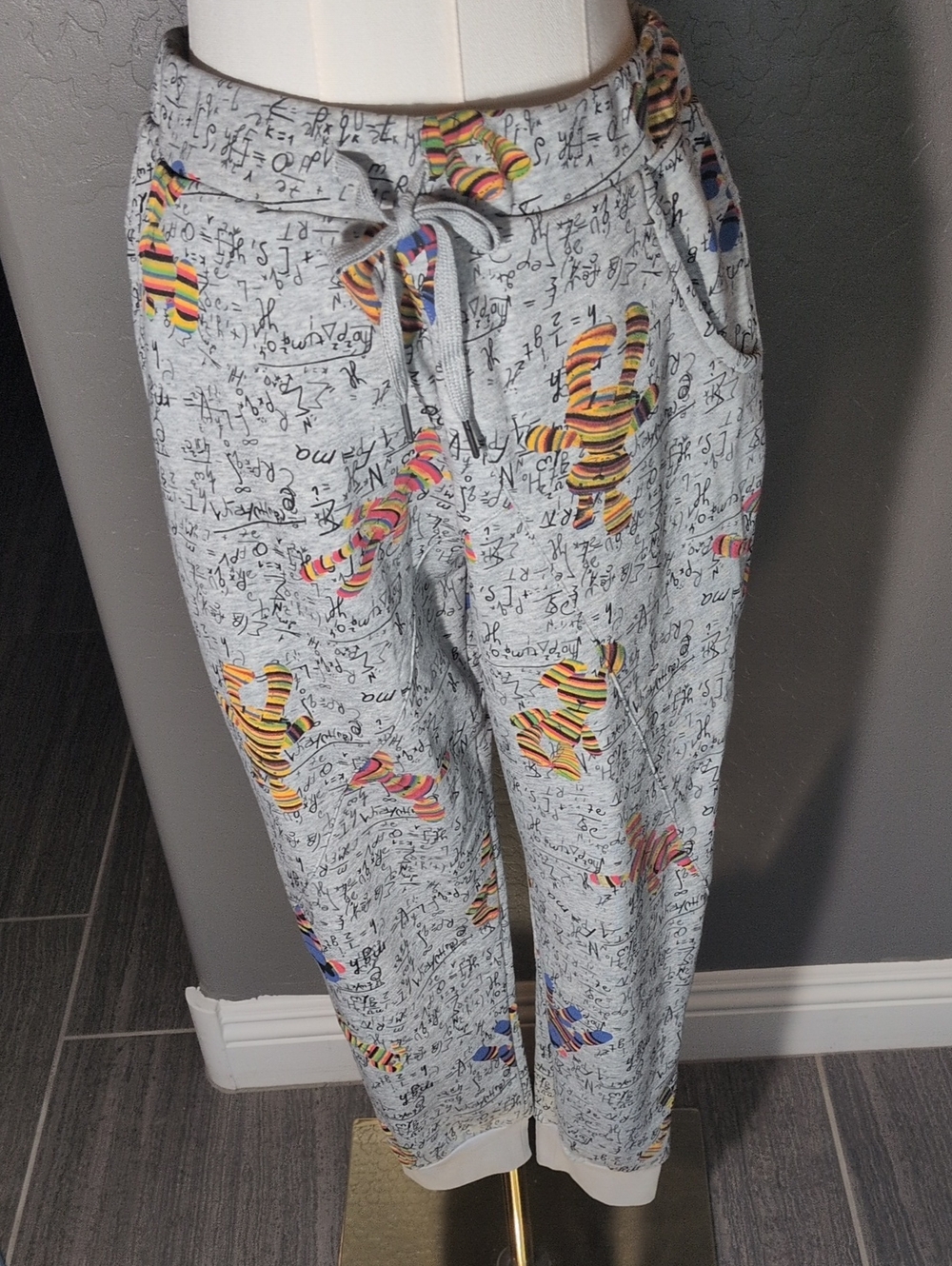 Easel Medium NWT Jogger in Gray Sock Monkey Bunny Math Print